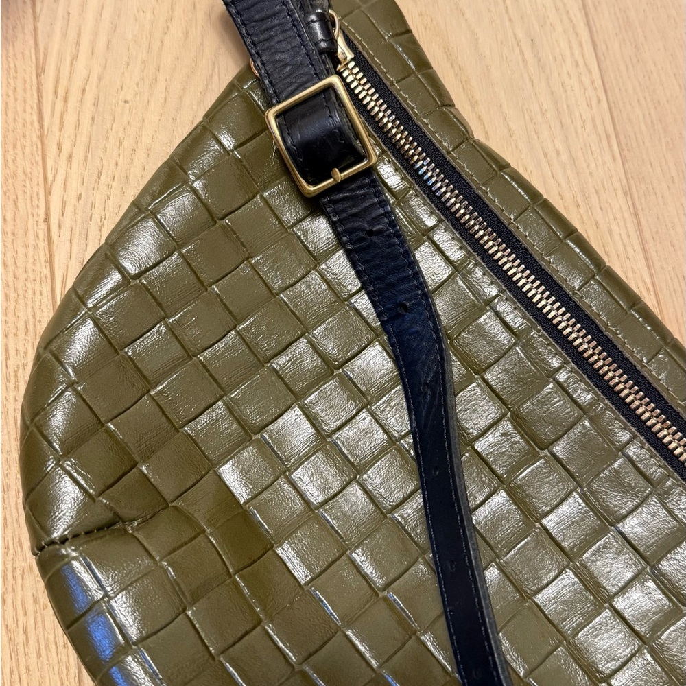 Clare V Grande Fanny Olive Green Woven Leather Bag